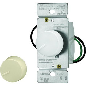 Eaton Wiring Devices RI061-VW-K2 Rotary Dimmer Switch, 120 V, 1 Poles, Ivory/White