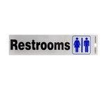 Hillman 839826 Restrooms Sign, Self Adhesive, Text with Symbol, Vinyl, 2 in Height, 8 in Width, Black/Blue Legend/Background, English