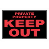 Hillman 839906 Keep Out Sign, Private Property Header, Text, Plastic, 8 in Height, 12 in Width, Black/Red Legend/Background, English