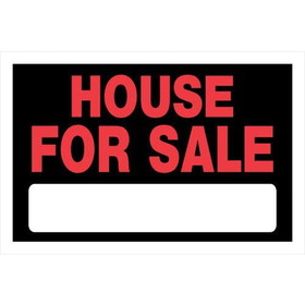 Hillman 839936 House For Sale Sign, Text, Plastic, 8 in Height, 12 in Width, Black/Red Legend/Background, English