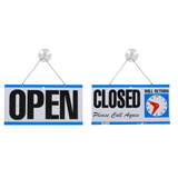 Hillman 848653 Open/Closed Sign, Two Sided, Text with Symbol, Plastic, 5-3/4 in Height, 11-1/4 in Width, Blue/Black Legend/Background, English