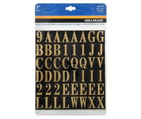 Hillman 842266 Letter &amp; Number Set, Self Adhesive, Mylar, Gold Font/Black Background