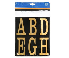 Hillman 839712 Letter Kit, Self Adhesive, Plastic, Gold Font/Black Background