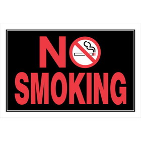 Hillman 839896 No Smoking Sign, Text with Symbol, Plastic, 8 in Height, 12 in Width, Black/Red Legend/Background, English