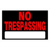 Hillman 839904 No Trespassing Sign, Text, Plastic, 8 in Height, 12 in Width, Black/Red Legend/Background, English