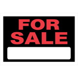 Hillman 839928 For Sale Sign, Text, Plastic, 8 in Height, 12 in Width, Black/Red Legend/Background, English