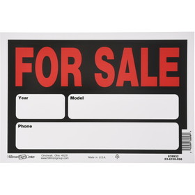 Hillman 839932 For Sale Sign, Text, Styrene, 8 in Height, 12 in Width, Black/Red Legend/Background, English