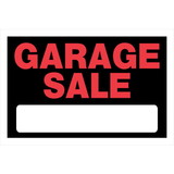 Hillman 839946 Garage Sale Sign, Text, Styrene, 8 in Height, 12 in Width, Black/Red Legend/Background, English