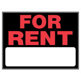 Hillman 840026 For Rent Sign, Text, Plastic, 15 in Height, 19 in Width, Black/Red Legend/Background, English