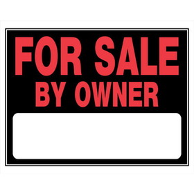 Hillman 840030 For Sale By Owner Sign, Text, Plastic, 15 in Height, 19 in Width, Black/Red Legend/Background, English