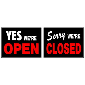 Hillman 840046 Open/Closed Sign, Yes We're &amp; Sorry We're Header, Text, Vinyl, 15 in Height, 19 in Width, Black/Red Legend/Background, English