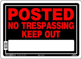Hillman 840141 Keep Out Sign, Posted Header, Text, Aluminum, 10 in Height, 14 in Width, Black/Red Legend/Background, English