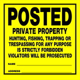 Hillman 840167 Private Property Sign, Posted Header, Text, Plastic, 11 in Height, 11 in Width, Yellow/Black Legend/Background, English