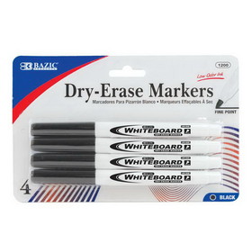 Bazic Products 1200 Black Fine Tip Dry-Erase Marker (4/Pack)