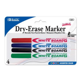 Bazic Products 1201 Assorted Color Fine Tip Dry-Erase Marker (4/Pack)