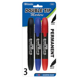 Bazic Products 1242 Assorted Color Double-Tip Permanent Marker (3/Pack)