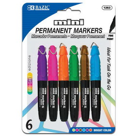 Bazic Products 1263 Fancy Colors Mini Fine Point Permanent Marker w/ Cap Clip (6/Pack)