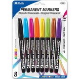 Bazic Products 1290 Bright Colors Fine Tip Permanent Markers w/ Pocket Clip (8/Pack)