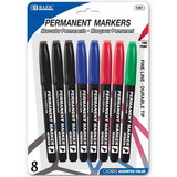 Bazic Products 1291 Assorted Colors Fine Tip Permanent Markers w/ Pocket Clip (8/Pack)