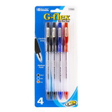 Bazic Products 17026 G-Flex Assorted Color Oil-Gel Ink Pen w/ Cushion Grip (4/Pack)