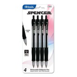 Bazic Products 17047 Spencer Black Retractable Pen w/ Cushion Grip (4/Pack)