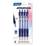 Bazic Products 17048 Spencer Blue Retractable Pen w/ Cushion Grip (4/Pack)