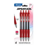 Bazic Products 17049 Spencer Red Retractable Pen w/ Cushion Grip (4/Pack)