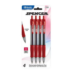 Bazic Products 17049 Spencer Red Retractable Pen w/ Cushion Grip (4/Pack)