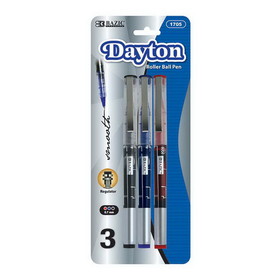 Bazic Products 1705 Dayton Assorted Color Rollerball Pen w/ Metal Clip (3/Pk)