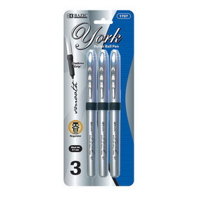 Bazic Products 1707 York Black Rollerball Pen w/ Grip (3/Pack)