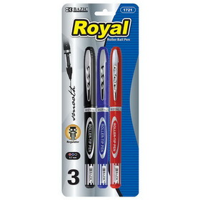 Bazic Products 1721 Royal Assorted Color Rollerball Pen (3/Pack)