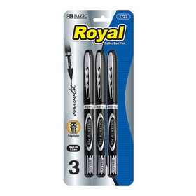 Bazic Products 1723 Royal Black Rollerball Pen (3/Pack)