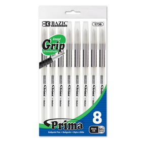 Bazic Products 1736 Prima Black Stick Pen w/ Cushion Grip (8/Pack)