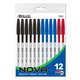 Bazic Products 1741 Nova Assorted Color Stick Pen (12/Pack)