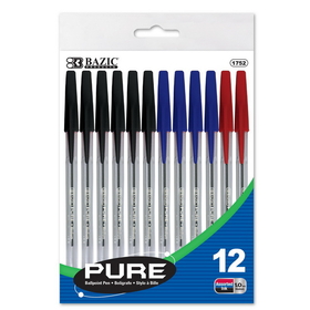Bazic Products 1752 Pure Assorted Color Stick Pen (12/Pack)