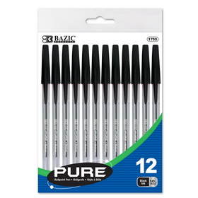 Bazic Products 1755 Pure Black Stick Pen (12/Pack)
