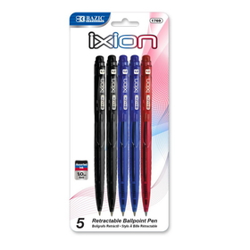 Bazic Products 1769 Ixion Assorted Color Retractable Pen (5/Pack)