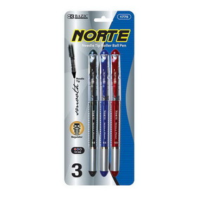 Bazic Products 1775 Norte Assorted Color Needle-Tip Rollerball Pen (3/Pack)