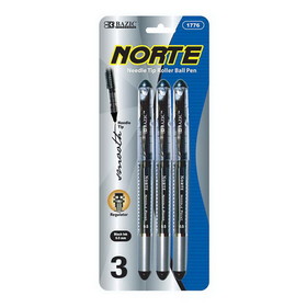 Bazic Products 1776 Norte Black Needle-Tip Rollerball Pen (3/Pack)