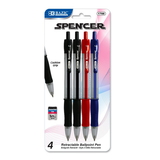 Bazic Products 1788 Spencer Assorted Color Retractable Pen w/ Cushion Grip (4/Pack)