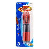 Bazic Products 1793 Optima Red Oil-Gel Ink Retractable Pen w/ Grip (3/Pack)