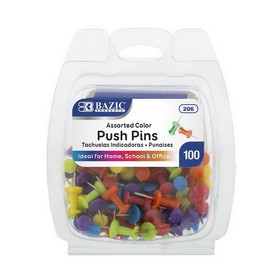 Bazic Products 206 Assorted Color Push Pins (100/Pack)