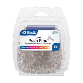 Bazic Products 207 Clear Transparent Push Pins (100/Pack)