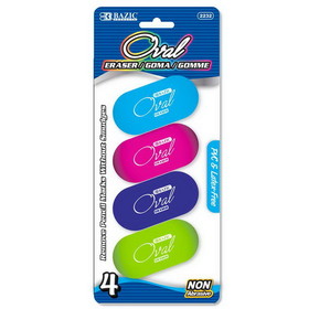 Bazic Products 2232 Bright Color Oval Eraser (4/Pack)