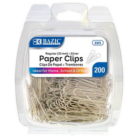 Bazic Products 223 No.1 Regular (33mm) Silver Paper Clips (200/Pack)