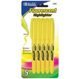 Bazic Products 2300 Yellow Pen Style Fluorescent Highlighter w/ Pocket Clip (5/Pk)