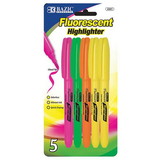 Bazic Products 2301 Pen Style Fluorescent Highlighter w/ Pocket Clip (5/Pack)