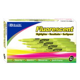 Bazic Products 2303 Pen Style (Bulk Pack) Fluorescent Highlighter Yellow w/ Pocket Clip (12/Pack) - Pack of 12