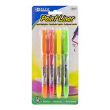Bazic Products 2317 Pen Style Fluorescent Color Liquid Highlighters (4/Pack)