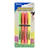 Bazic Products 2321 Pen Style Fluorescent Highlighters w/ Cushion Grip (4/Pack)